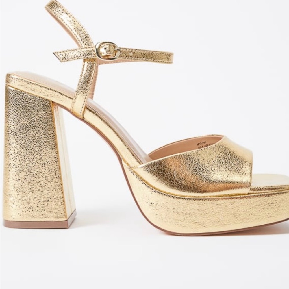 Gold Platform Block Heel Sandals - Picture 7 of 8